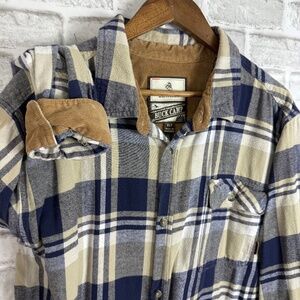 Legendary Whitetails Buck Camp Navy & Cream Plaid Flannel Shirt Mens XLT TALL